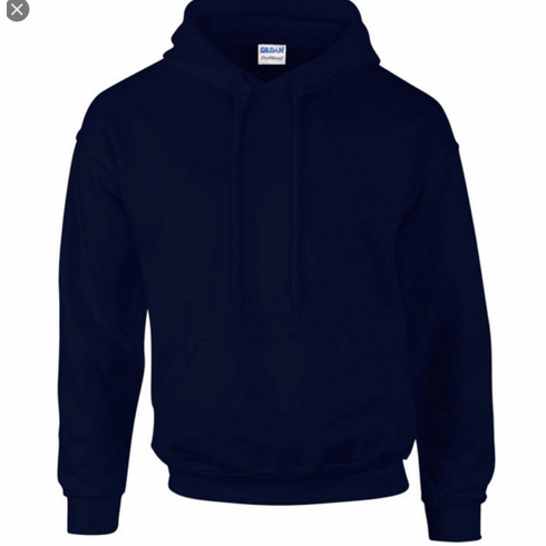 GILDAN NAVY HOODED SWEATSHIRT W SCREENED LOGO ON FRONT 