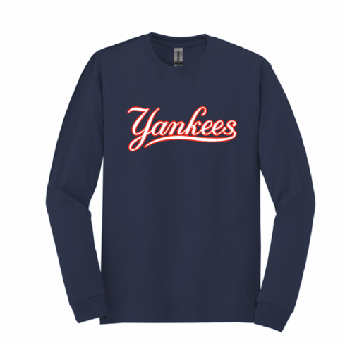 GILDAN NAVY LONG SLEEVE SHIRT WITH SCREENED LOGO 