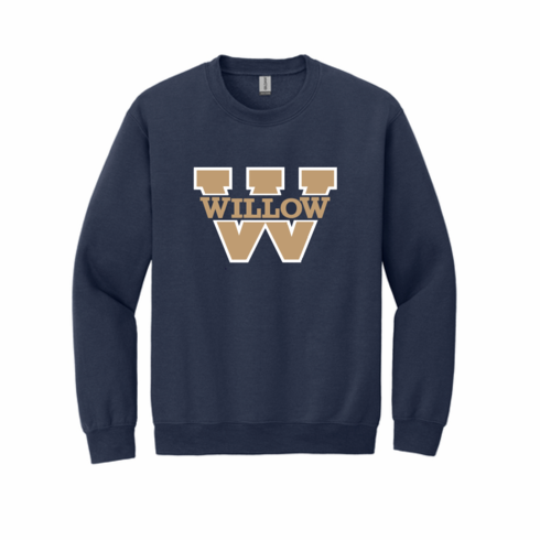 GILDAN NAVY UNISEX CREW SWEATSHIRT WITH W SCREENED LOGO