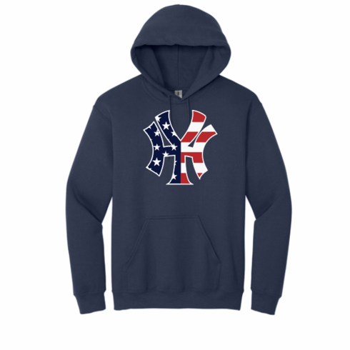GILDAN NAVY UNISEX NY LOGO HOODED SWEATSHIRT 