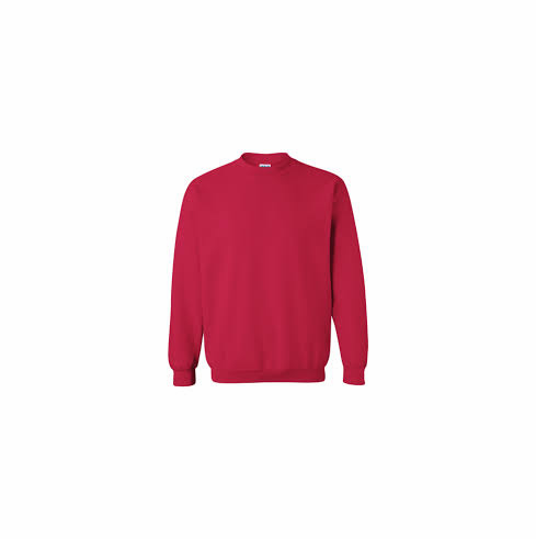 GILDAN RED CREW NECK SWEATSHIRT W SCREENED LOGO ON FRONT AND BACK 