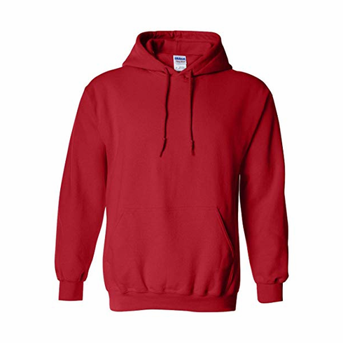 GILDAN RED HOODED SWEATSHIRT W SCREENED LOGO ON FRONT AND BACK 