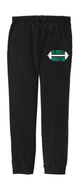 BLACK JERZEES CUFF BOTTOM JOGGER PANT WITH SCREENED LOGO AND POCKETS