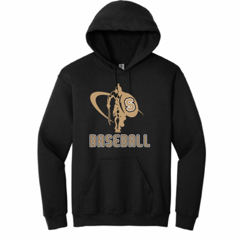 GILDAN UNISEX BLACK HOODED SWEAT W SCREENED LOGO