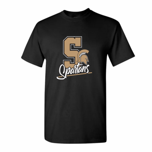 GILDAN UNISEX  COTTON TSHIRT W SCREENED S AND SPARTAN HEAD LOGO