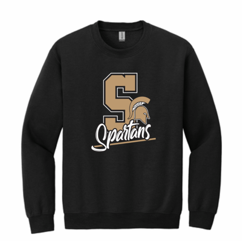 GILDAN UNISEX CREW SWEAT W SCREENED S AND SPARTAN HEAD LOGO