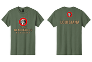 GILDAN UNISEX MILITARY GREEN COTTON TSHIRT WITH SCREENED LOGOS (YOUTH & ADULT)