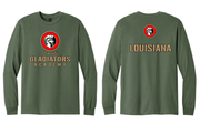 GILDAN UNISEX MILITARY GREEN LONG SLEEVE SHIRT WITH SCREENED LOGOS