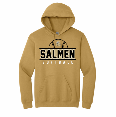 GILDAN UNISEX OLD GOLD HOODIE W SCREENED LOGO ON FRONT