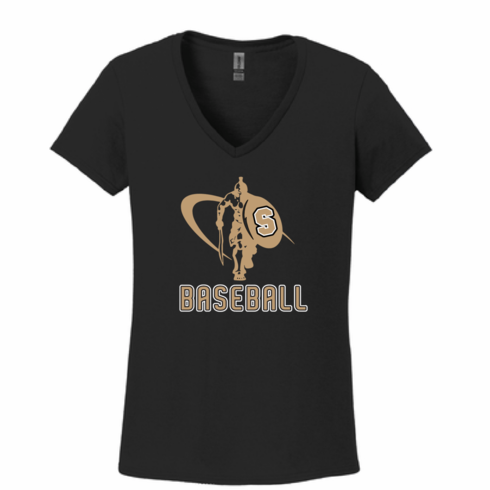 GILDAN WOMENS BLACK VNECK COTTON TSHIRT W SCREEEND LOGO