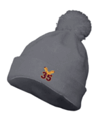GREY POM BEANIE WITH EMBROIDERED LOGO 