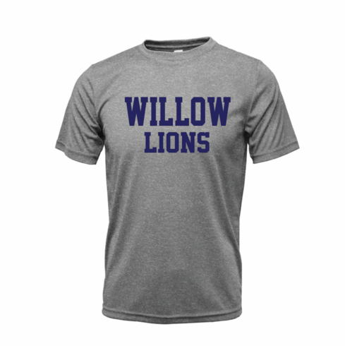 HEATHER GREY UNISEX DRIFIT SHIRT WITH  WILLOW LIONS LOGO