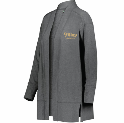 LADIES HEATHER GREY LIGHT WEIGHT CARDIGAN WITH EMBROIDERED WILLOW LOGO