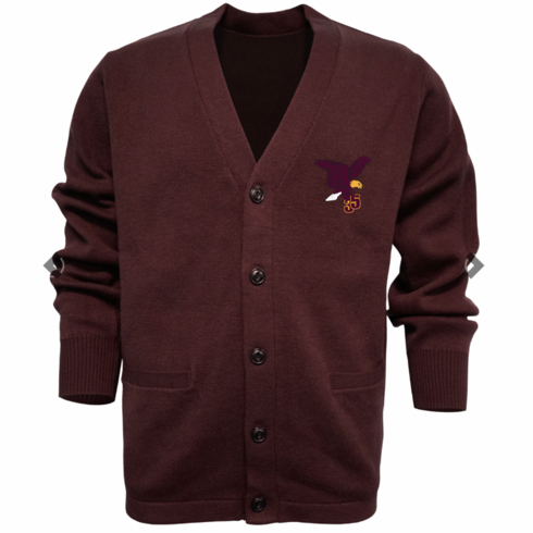MAROON CARDIGAN SWEATER WITH EMBROIDERED LOGO