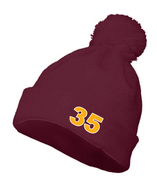 MAROON POM POM BEANIE WITH EMBROIDERED LOGO