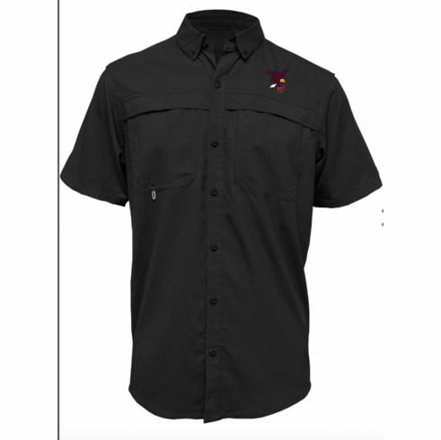 MENS BLACK LIGHT WEIGHT FISHING SHIRT WITH EMBROIDERED LOGO