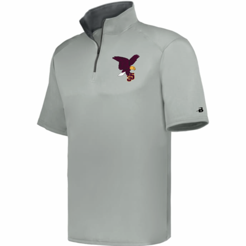 MENS GREY 1/4 ZIP SHORT SLEEVE BP TOP WITH EMBROIDERED LOGO