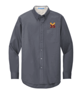 MENS GREY LONG SLEEVE OXFORD SHIRT WITH EMBROIDERED LOGO