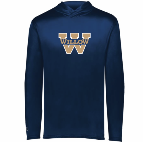 MENS LIGHT WEIGHT DRIFIT LONGSLEEVE HOODIE SHIRT WITH SCREENED (WILLOW W) LOGO