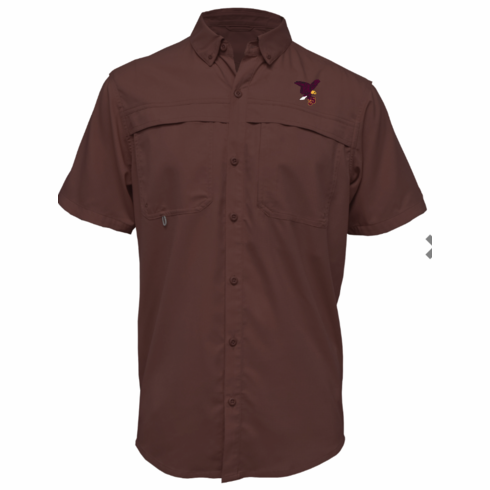 MENS MAROON LIGHT WEIGHT FISHING SHIRT WITH EMBROIDERED LOGO