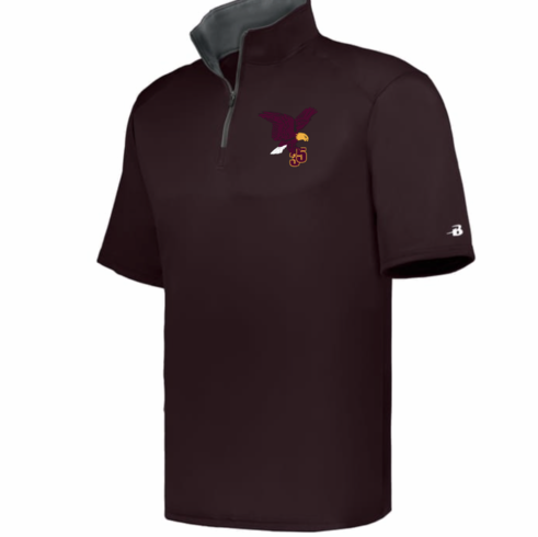 MENS MAROON 1/4 ZIP SHORT SLEEVE BP TOP WITH EMBROIDERED LOGO