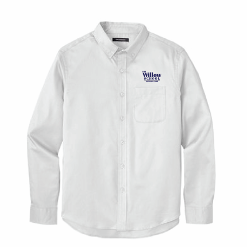 MENS NAVY FULL BUTTON DOWN SHIRT WITH EMBROIDERED THE WILLOW SCHOOL LOGO