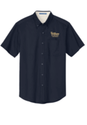 MENS NAVY OXFORD BUTTON DOWN SHORT SLEEVE SHIRT WITH (THE WILLOW SCHOOL) LOGO EMBROIDERED