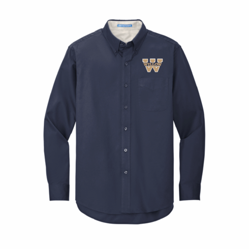 MENS NAVY OXFORD BUTTON DOWN LONG SLEEVE WITH EMBROIDERED LOGO