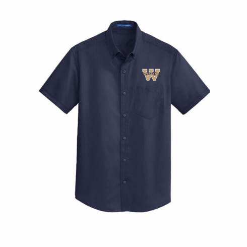 MENS NAVY OXFORD FULL BUTTON DOWN SHIRT WITH W LOGO EMBROIDERED