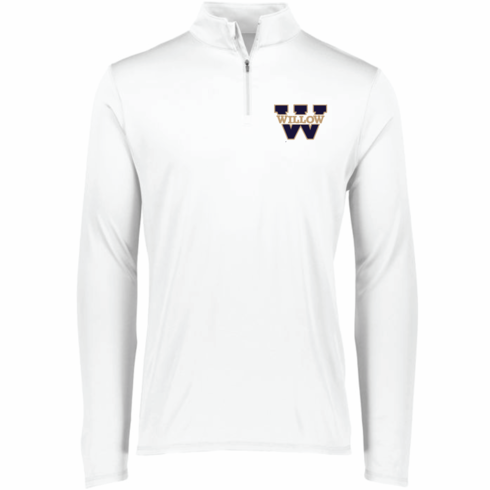 MENS WHITE DRIFIT 1/4 ZIP LONGSLEEVE WITH EMBROIDERED W LOGO