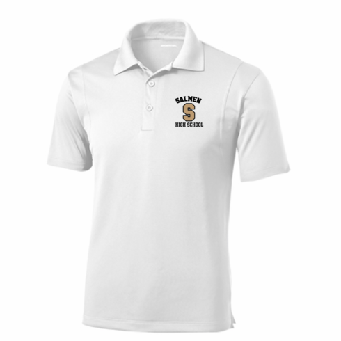 MENS WHITE DRIFIT POLO W EMBROIDERED LOGO 