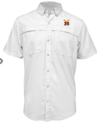 MENS WHITE LIGHT WEIGHT FISHING SHIRT WITH EMBROIDERED LOGO