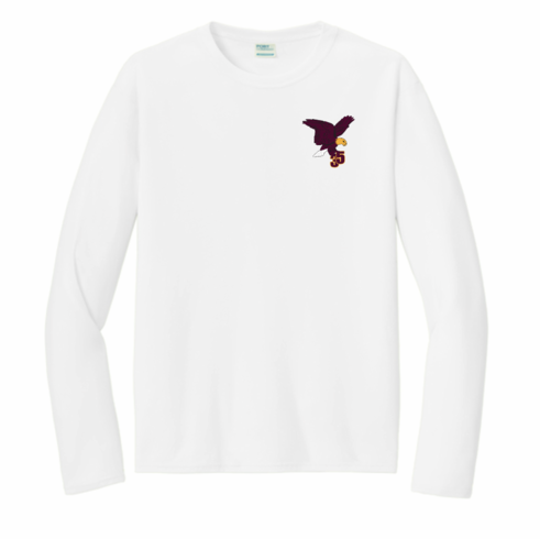 MENS WHITE LONG SLEEVE DRIFIT SHIRT WITH EMBROIDERED LOGO