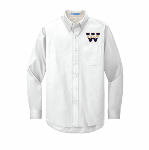 MENS WHITE OXFORD BUTTON DOWN LONG SLEEVE WITH EMBROIDERED LOGO