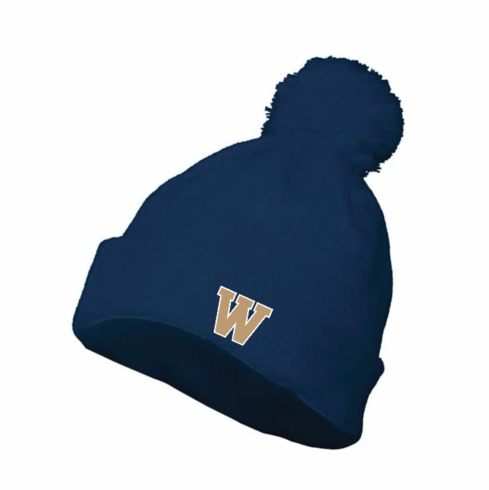Navy Beanie Hat with Pom Pom and embroidered W logo