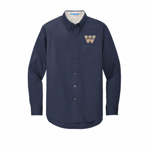 NAVY MENS OXFORD BUTTON DOWN SHIRT WITH W LOGO EMBROIDERED
