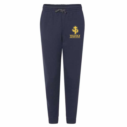 NAVY UNISEX CUFFED BUTTOM JOGGER PANT W SCREENED LOGO 