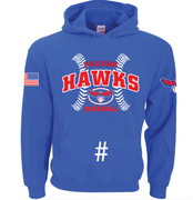 GILDAN ROYAL HOODED SWEATSHIRT W SCREENED LOGO/# AND SLEEVES
