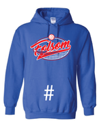 ROYAL HOODED SWEATSHIRT W SCREENED LOGO AND # ON POCKET
