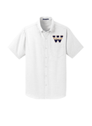SHORT SLEEVE WHITE MENS BUTTON DOWN SHIRT WITH W EMBROIDERED LOGO