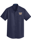MENS NAVY OXFORD FULL BUTTON DOWN SHIRT WITH W LOGO EMBROIDERED