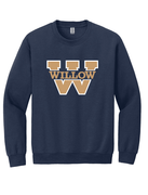 GILDAN NAVY UNISEX CREW SWEATSHIRT WITH W SCREENED LOGO