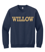 GILDAN NAVY CREW SWEATSHIRT WITH WILLOW WORD LOGO