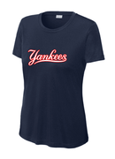 SPORT TEK WOMENS NAVY DRIFIT WITH SCRIPT YANKEES LOGO