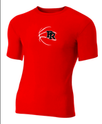 RED SHORT SLEEVE TIGHT COMPRESSION SHIRT WITH SCREENED LOGO