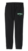 BLACK UNISEX CUFFED BOTTOM JOGGER PANT WITH POCKETS AND SCREENED LOGO