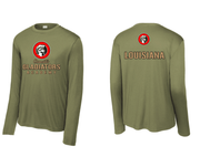 UNISEX MILITARY GREEN LONG SLEEVE DRIFIT SHIRT WITH SCREENED LOGOS