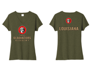 WOMENS MILITARY GREEN TRIBLEND VNECK SHIRT WITH SCREENED LOGOS