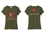 WOMENS MILITARY GREEN TRIBLEND VNECK SHIRT WITH SCREENED LOGOS