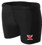 WOMENS BLACK COMPRESSION RUNNING SHORT WITH SCREENED LOGO